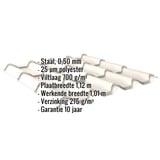 Dakpanplaat EUROPA Zuiverwit, 0,50 mm staal met 25 µm polyestercoating en anti-condensvilt, specificaties getoond