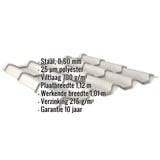 Dakpanplaat EUROPA Zilver-Metallic met ingebedde productgegevens over materiaal, dikte en coating