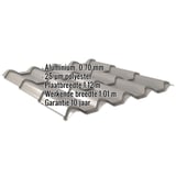 Dakpanplaat EUROPA aluminium 0,70 mm, grijs, met ingebouwde gegevens over materiaal, dikte, breedte en garantie
