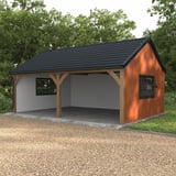 Carport met antracietgrijze dakpanplaat Szafir 350/15 dak en houten constructie