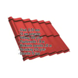 Dakpanplaat Szafir 350/15 Koraalrood, 0,50 mm staal, met ingebedde productgegevens