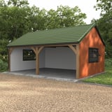 Carport met dak van dakpanplaat Szafir 350/15 in Resedagroen