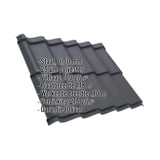 Dakpanplaat Szafir 350/15 Grafietgrijs, 0,50 mm staal, met ingebedde specificaties