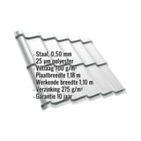 Dakpanplaat Szafir 350/15, Lichtgrijs RAL 7035, met ingebouwde gegevens over materiaal, dikte en coating