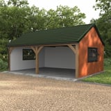 Carport met dak van dakpanplaat Szafir 350/15 Chroomoxydegroen, houtconstructie