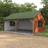 Carport met schuur en dak van dakpanplaat Szafir 350/15 Resedagroen