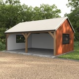 Dakpanplaat Szafir 350/15, zuiverwit RAL 9010, op een carport met houten constructie