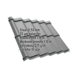 Dakpanplaat Szafir 350/15, grijs aluminiumkleurig, met ingebedde productgegevens en garantie