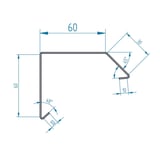 Technische tekening dakrandprofiel ISOS met afmetingen 60x60 mm en hoeken 48 en 53 graden