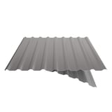 Damwandplaat 20/1100, grijs aluminiumkleurig, met zichtbare anticondensvliescoating, schuin doorgesneden