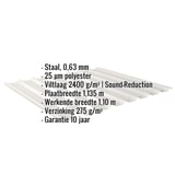 Damwandplaat 20/1100 Zilver-Metallic met ingebouwde technische gegevens en materiaaleigenschappen
