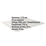 Damwandplaat 20/1100 aluminium Zilver-Metallic met ingebedde technische gegevens en garantie-informatie
