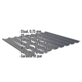 Damwandplaat 20/1100 antracietgrijs met ingebouwde productgegevens over materiaal, dikte en coating