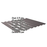 Damwandplaat 20/1100 dak in Chocoladebruin met ingebedde specificaties voor materiaal, coating en afmetingen