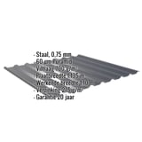 Damwandplaat 20/1100 antracietgrijs met ingebouwde specificaties zoals materiaal, dikte en coating