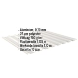 Damwandplaat 20/1100 aluminium 0,70 mm Zilver-Metallic met ingebedde specificaties