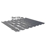Damwandplaat 20/1100 antracietgrijs, 0,50 mm, met ingebedde specificaties voor materiaal, coating en garantie