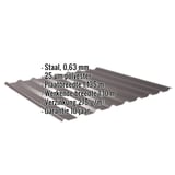 Damwandplaat 20/1100, 0,63 mm, RAL 8017, met ingebedde specificaties over materiaal, coating en afmetingen
