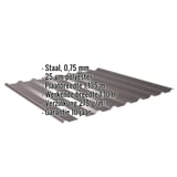 Damwandplaat 20/1100, 0,75 mm staal, RAL 8017 Chocoladebruin, met ingebedde specificaties