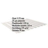 Damwandplaat 20/1100, Zilver-Metallic, met ingebedde technische gegevens zoals materiaal, dikte en garantie