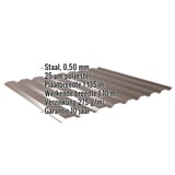 Damwandplaat 20/1100 wand Sepiabruin, 0,50 mm staal, met ingebedde specificaties en garantie