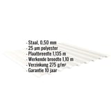 Infographic: Specificaties damwandplaat 20/1100, Zuiverwit (RAL 9010), 0,50 mm staal, 25 µm polyestercoating