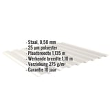 Damwandplaat Grijswit, 0,50 mm dikte, met ingebouwde technische specificaties