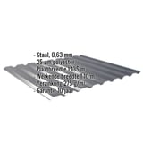 Damwandplaat 20/1100 wand, Antracietgrijs, met ingebedde productgegevens over materiaal, dikte en coating