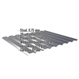 Damwandplaat 20/1100, Antracietgrijs, met ingebedde specificaties voor materiaal, dikte en coating