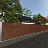 Omheining van damwandplaat 20/1100 Notenbruin (RAL 8011) als toepassingsvoorbeeld