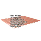 Damwandplaat 20/1100 Koperbruin met ingebedde gegevens: Staal 0,75 mm, 25 µm polyester, Plaatbreedte 1,135 m