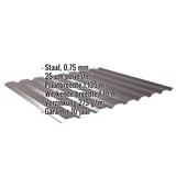 Damwandplaat 20/1100 wand, Chocoladebruin RAL 8017, met ingebedde technische gegevens