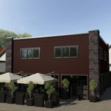 Damwandplaat 20/1100 wand, Chocoladebruin RAL 8017, gemonteerd aan een bedrijfspand