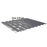 Damwandplaat 20/1100, Antracietgrijs, met ingebedde specificaties voor materiaal, dikte en coating