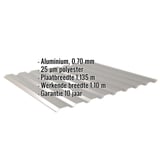 Damwandplaat 20/1100 aluminium 0,70 mm, RAL9007, met ingebouwde technische gegevens en garantie