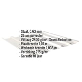 Damwandplaat 35/207 | Dak | Anti-Drup 2400 g/m² | Staal 0,63 mm | 25 µm Polyester | 9002 - Grijswit