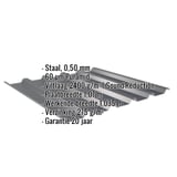 Damwandplaat 35/207 antracietgrijs met ingebedde specificaties zoals materiaal, dikte en coating