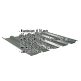Damwandplaat 35/207 aluminium 0,70 mm mosgroen met ingebouwde gegevens over materiaal, coating en afmetingen
