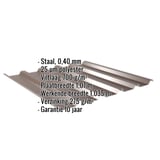 Damwandplaat 35/207 in sepiabruin, 0,40 mm dikte, met ingebedde technische gegevens