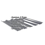 Damwandplaat 35/207 aluminium antracietgrijs met ingebedde gegevens over materiaal, coating en afmetingen