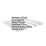 Damwandplaat 35/207 aluminium Zilver-Metallic met ingebedde specificaties voor materiaal, dikte, coating en afmetingen
