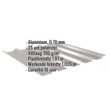 Damwandplaat 35/207 aluminium, 0,70 mm, grijs (RAL9007), met ingebedde specificaties