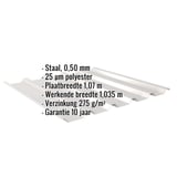 Damwandplaat 35/207, lichtgrijs, met ingebedde specificaties voor materiaal, dikte en coating