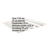 Damwandplaat 35/207, Grijswit (RAL 9002), met ingebedde productgegevens zoals materiaal en dikte