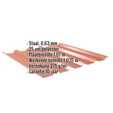 Damwandplaat 35/207 koperbruin, 0,63 mm staal met 25 µm polyestercoating, specificaties weergegeven