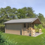 Damwandplaat 35/207, Zilver-Metallic, als dak op tuinhuis met terras
