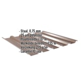 Damwandplaat 35/207 Notenbruin met ingebouwde specificaties voor materiaal, dikte en coating