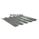 Damwandplaat 35/207 aluminium mosgroen met ingebedde gegevens over materiaal, dikte en breedte