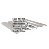 Damwandplaat 35/207 wand, grijs aluminiumkleurig, met ingebedde productgegevens over materiaal en coating