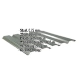 Damwandplaat 35/207 wand in Chroomoxydegroen, 0,75 mm dikte, met ingebouwde specificaties
